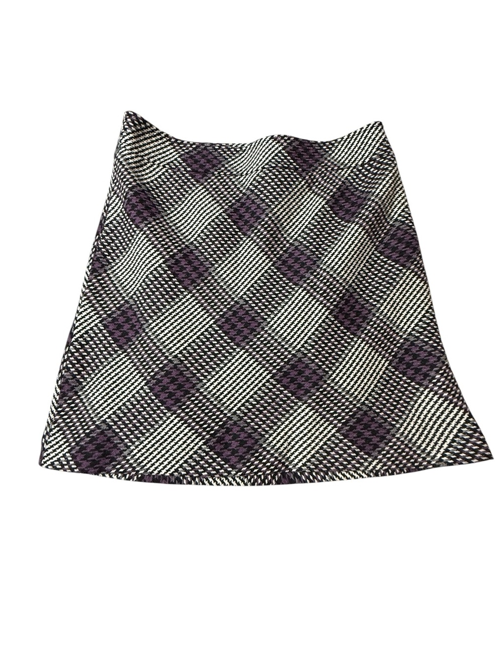 LOFT Purple Plaid Houndstooth Mini Skirt Size 6 Preppy Academia Winter Tweed